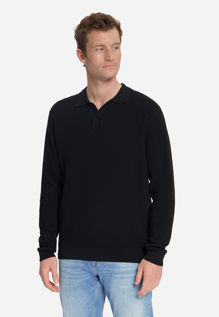 Pullover Polo Buttons Jacquard Knit, Black 020 Bild 1
