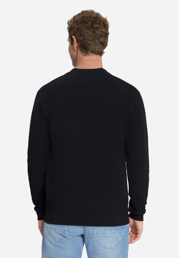 Pullover Polo Buttons Jacquard Knit, Black 020 Bild 2