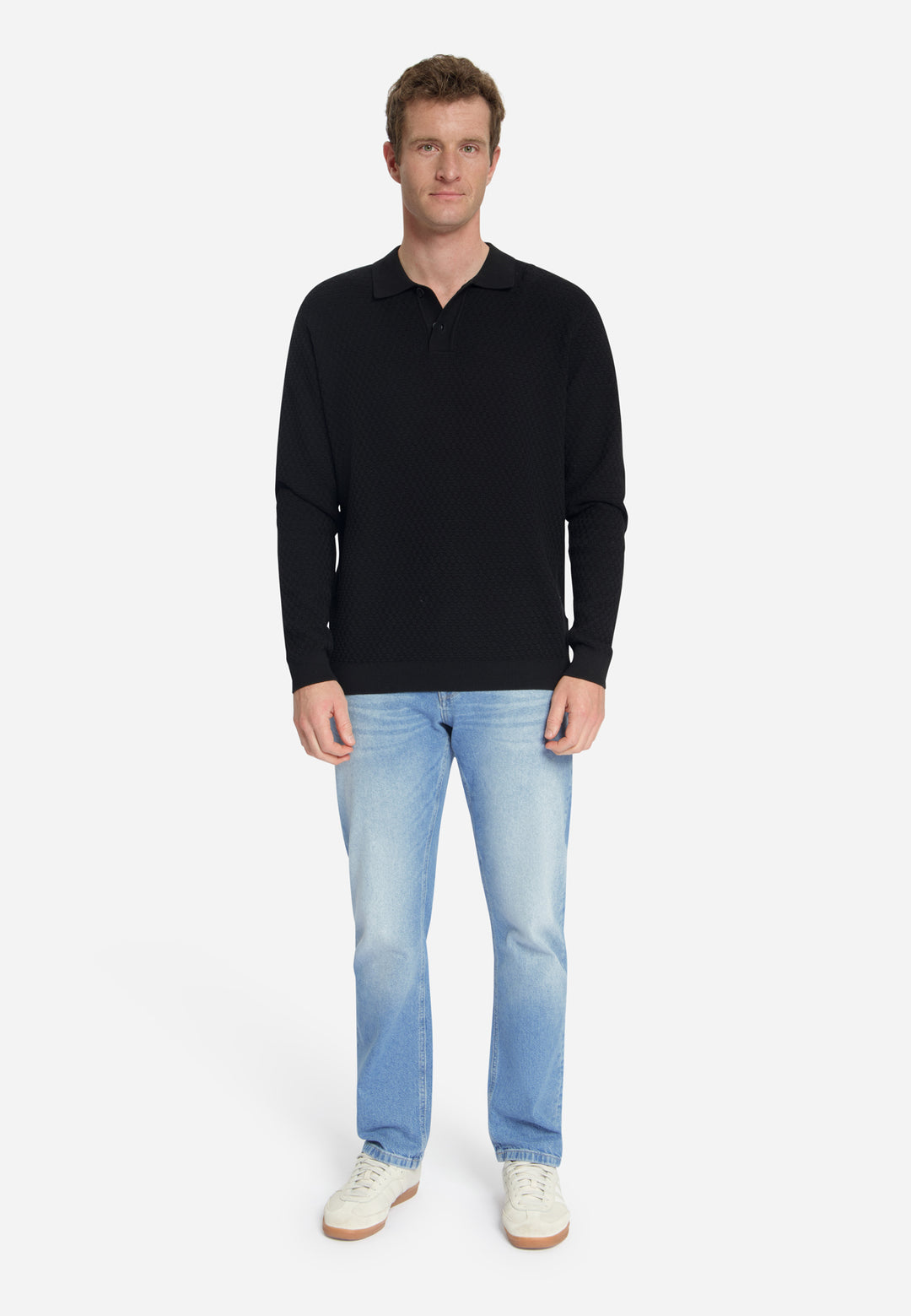 Pullover Polo Buttons Jacquard Knit, Black 020 Bild 3