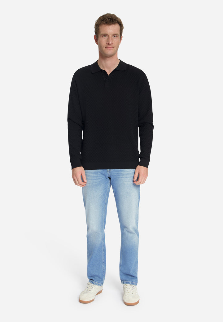 Pullover Polo Buttons Jacquard Knit, Black 020 Bild 3