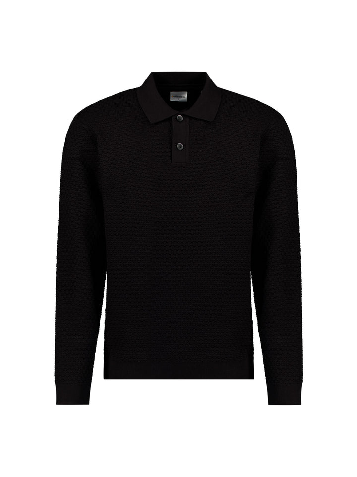 Pullover Polo Buttons Jacquard Knit, Black 020 Bild 5