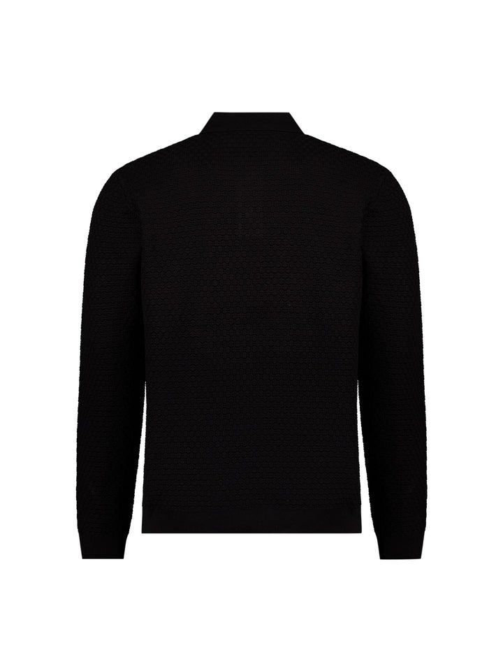 Pullover Polo Buttons Jacquard Knit, Black 020 Bild 6