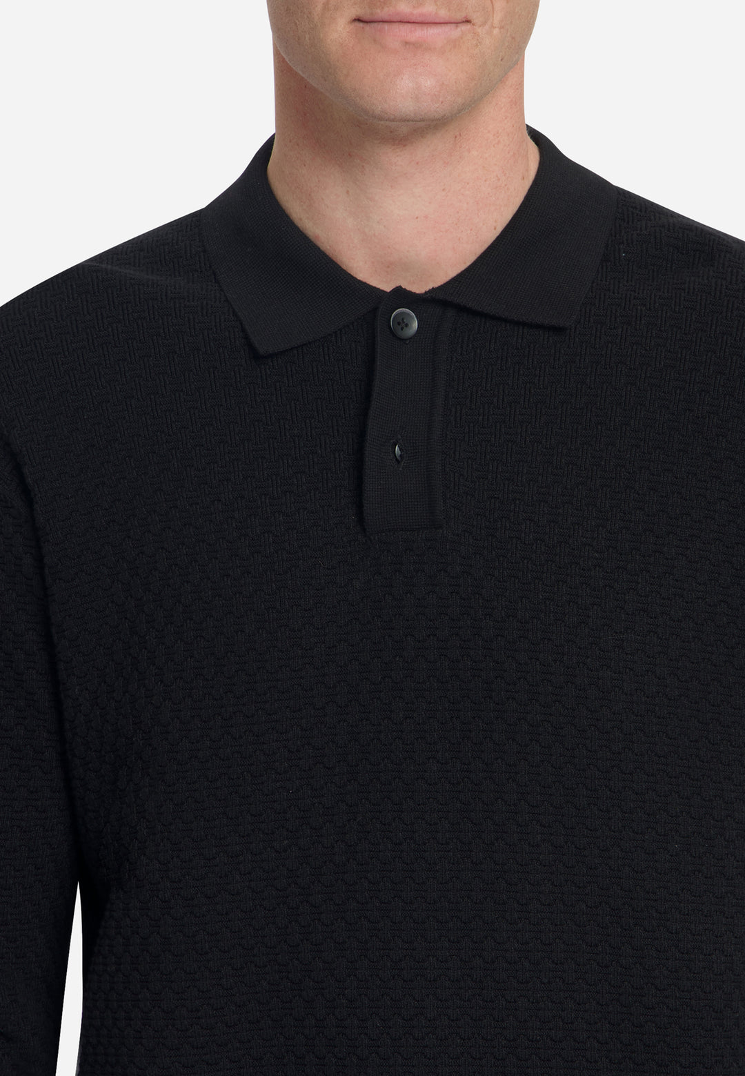 Pullover Polo Buttons Jacquard Knit, Black 020 Bild 7