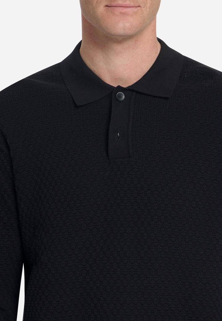 Pullover Polo Buttons Jacquard Knit, Black 020 Bild 7