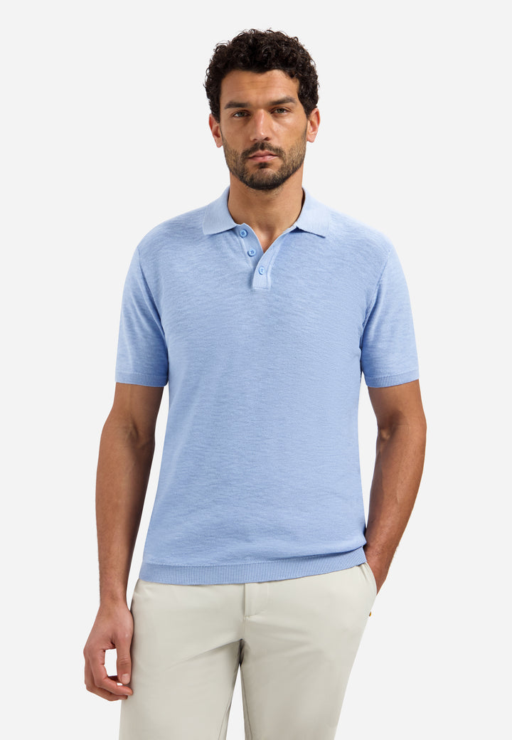 Pullover Short Sleeve Polo Slub, Blue 030 Bild 1