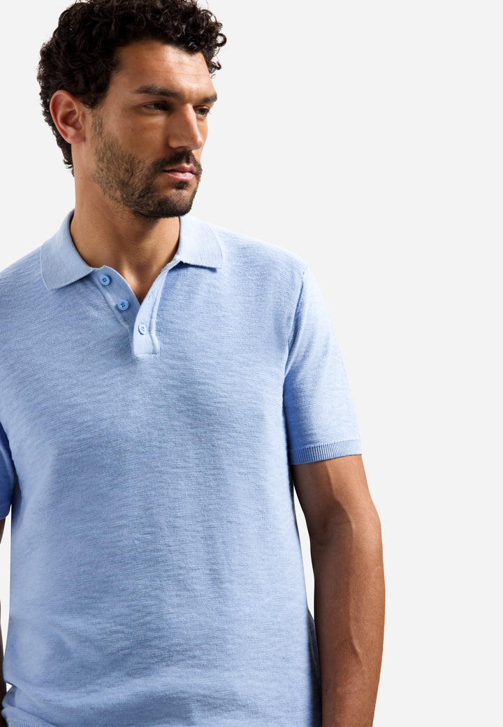 Pullover Short Sleeve Polo Slub, Blue 030 Bild 4