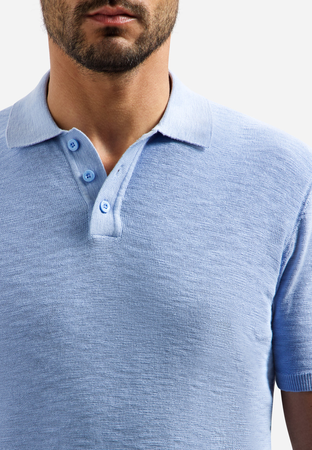 Pullover Short Sleeve Polo Slub, Blue 030 Bild 7