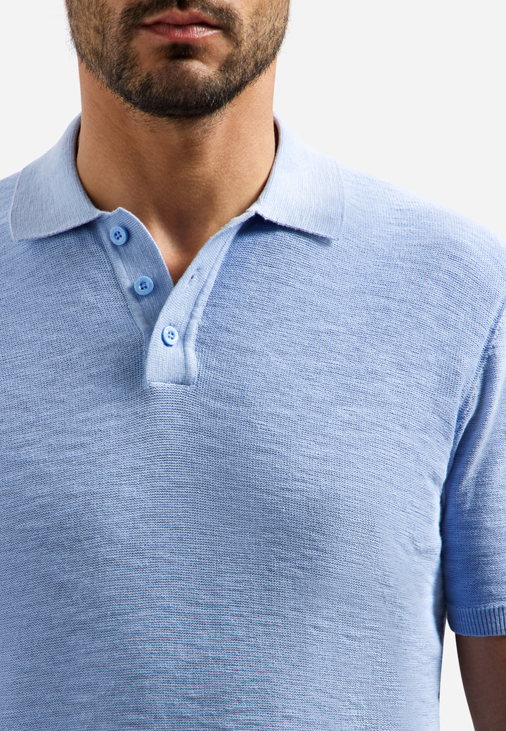 Pullover Short Sleeve Polo Slub, Blue 030 Bild 7