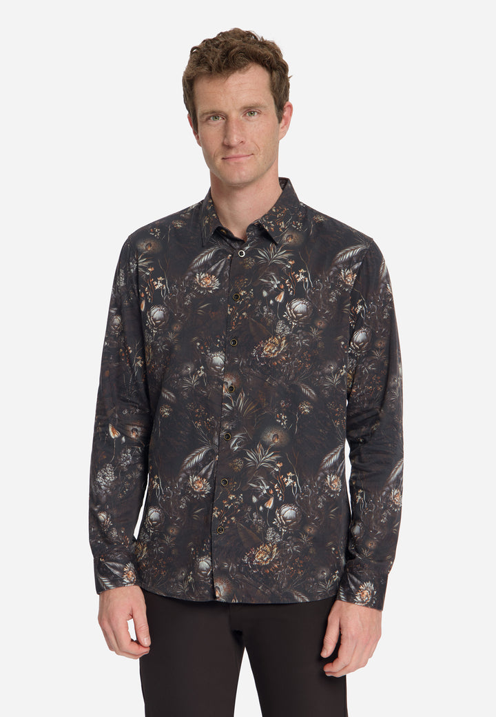 Shirt Allover Printed Satin Weave, Black 020 Bild 1
