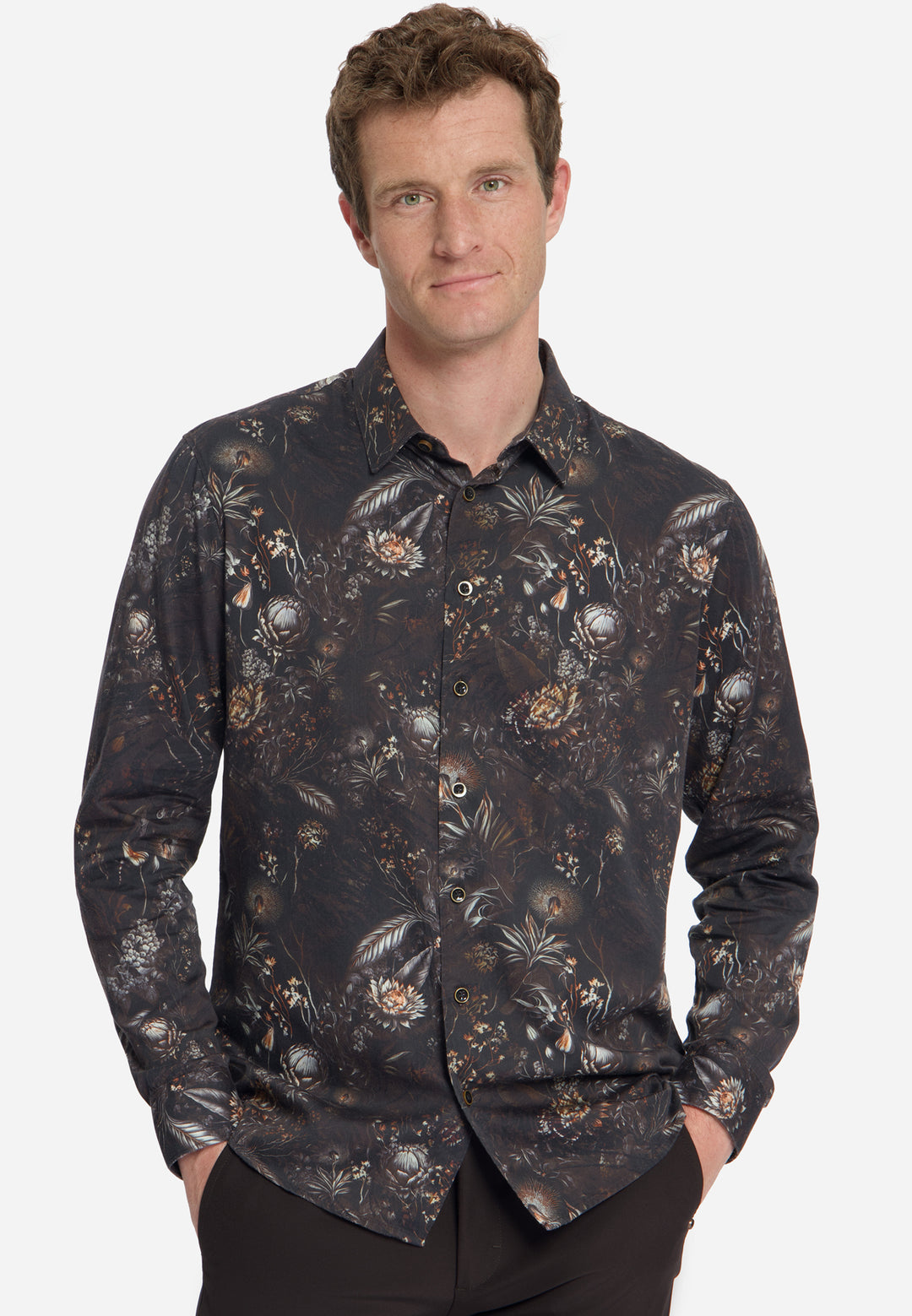 Shirt Allover Printed Satin Weave, Black 020 Bild 4