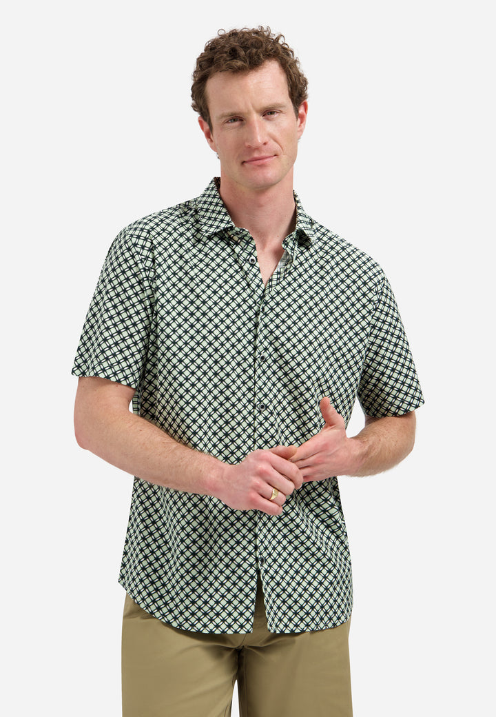 Shirt Short Sleeve Stretch Allover Printed, Green 050 Bild 1