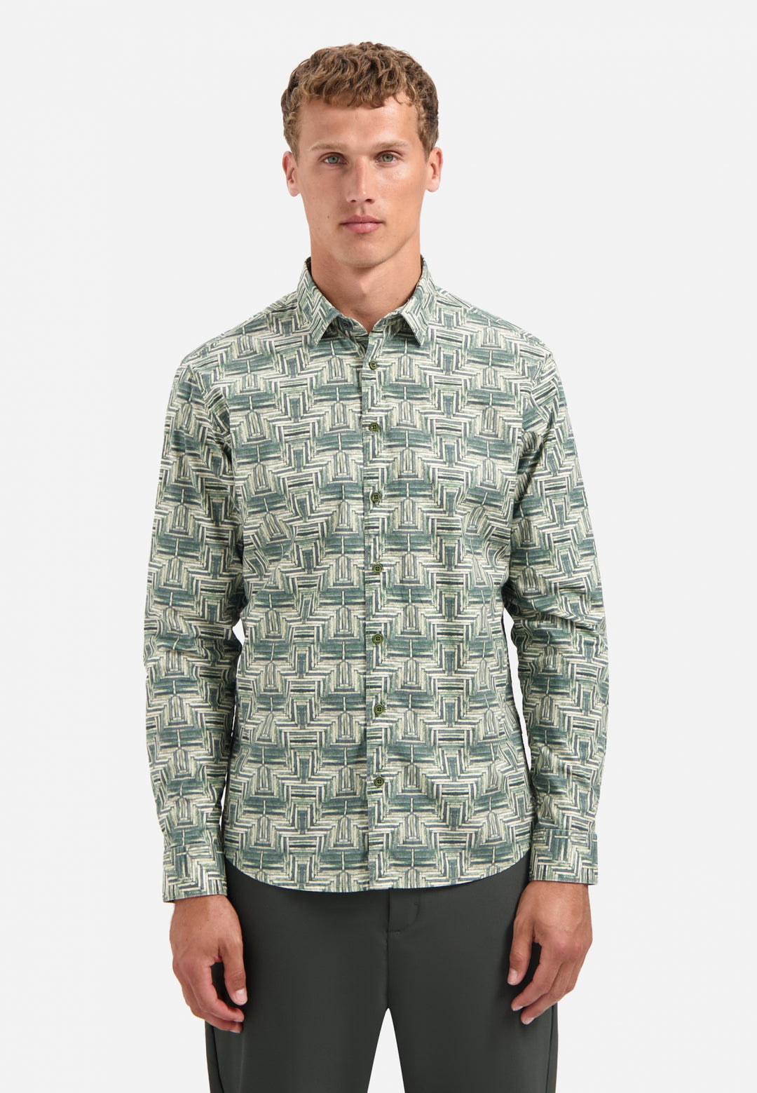 Shirt Stretch Allover Printed, Dark Green 052 Bild 1