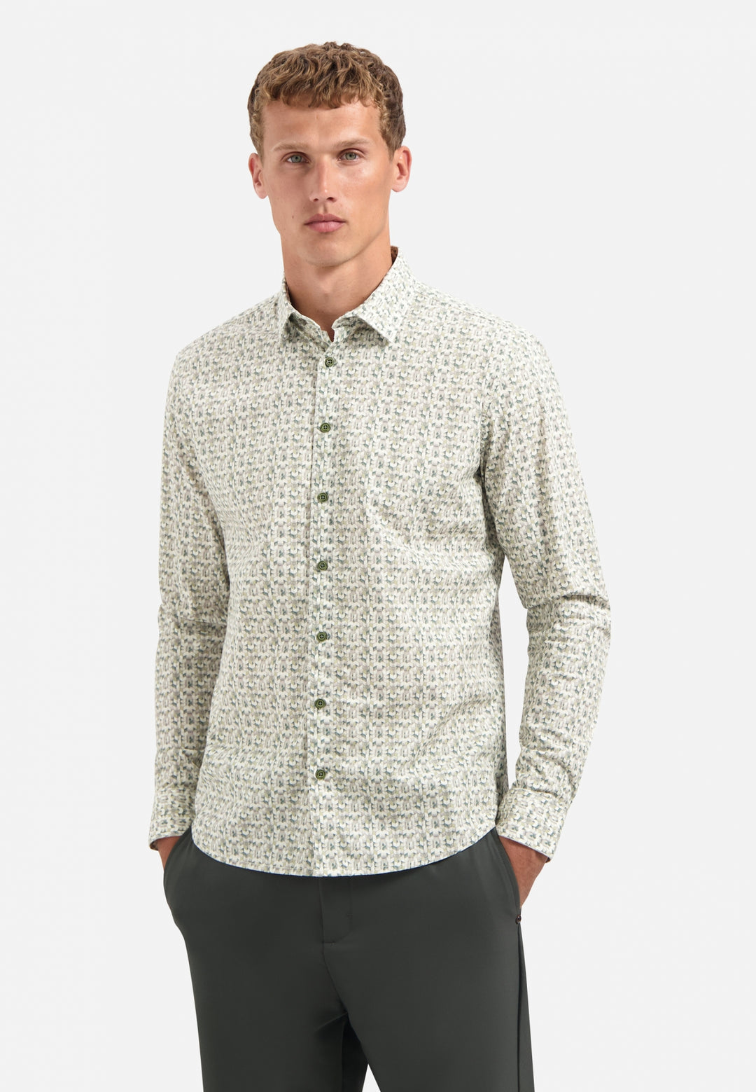 Shirt Stretch Allover Printed, Dark Green 052 Bild 1