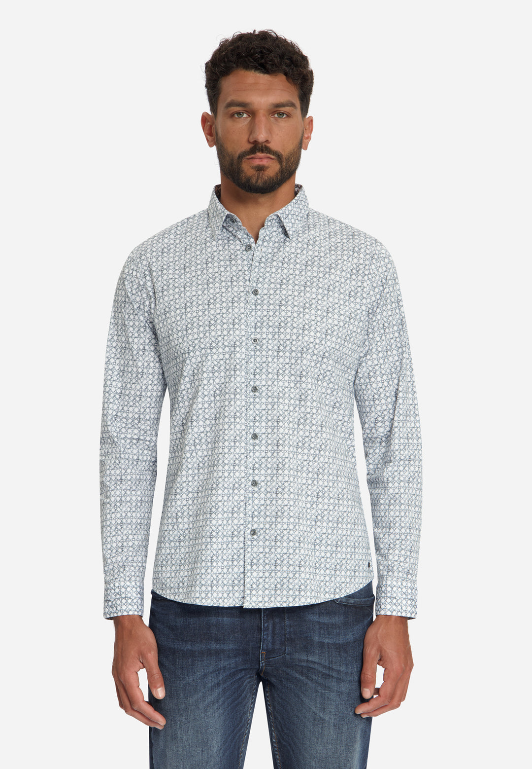 Shirt Stretch Allover Printed, Dusty Blue 138 Bild 1