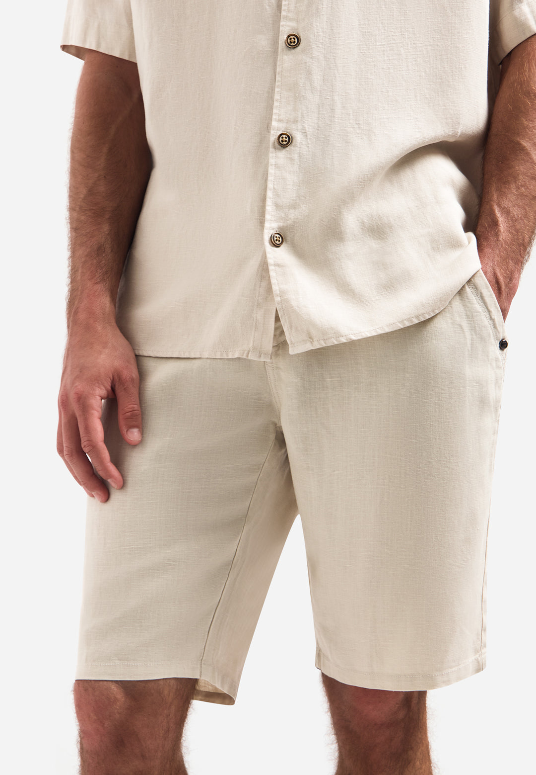 Short Chino With Linen, Garment Dyed, Stone 014 Bild 4
