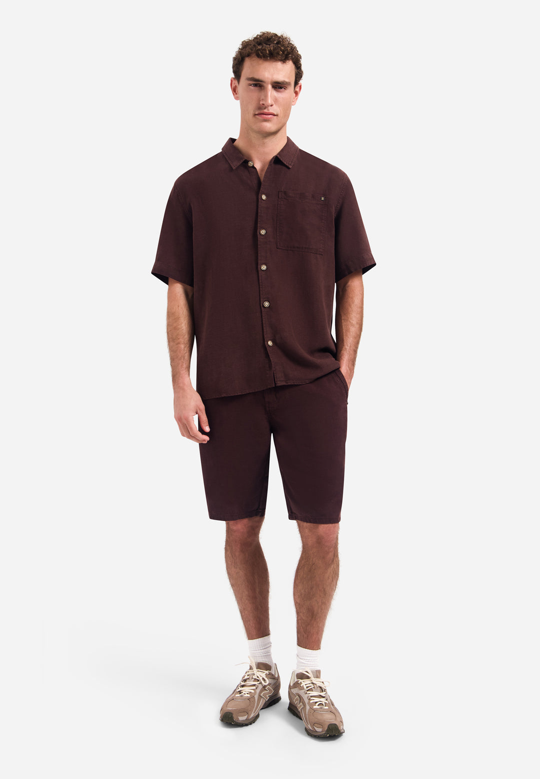 Short Chino With Linen, Garment Dyed, Dark Brown 042 Bild 3