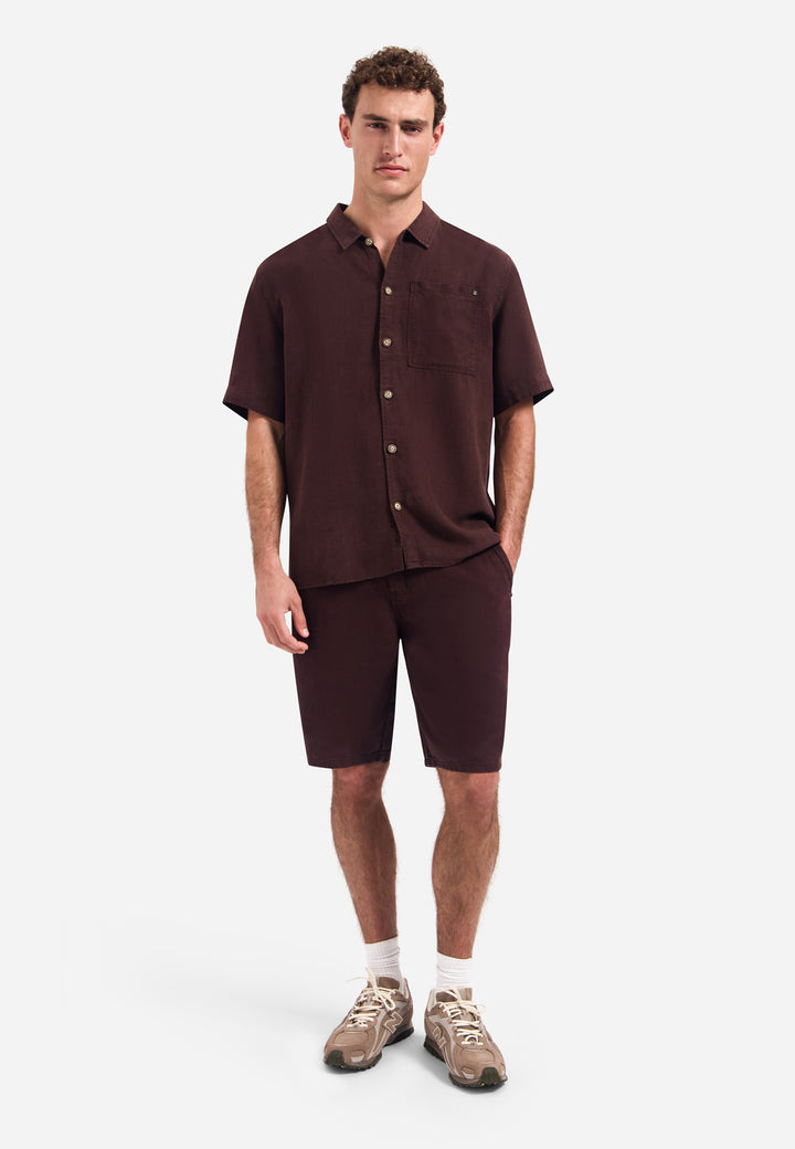 Short Chino With Linen, Garment Dyed, Dark Brown 042 Bild 3