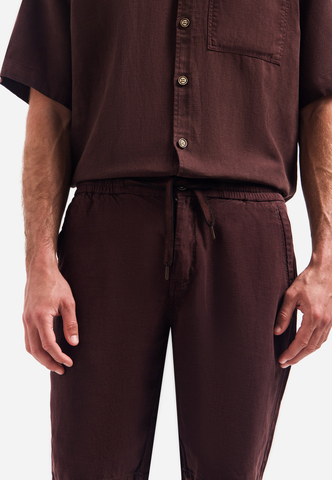 Short Chino With Linen, Garment Dyed, Dark Brown 042 Bild 4