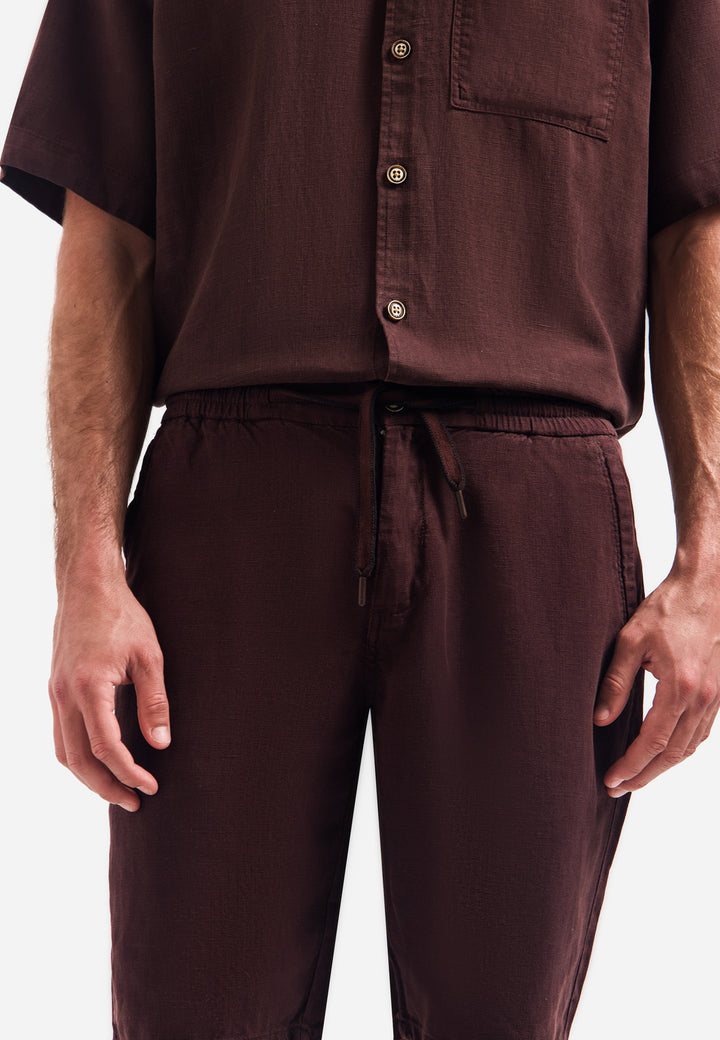 Short Chino With Linen, Garment Dyed, Dark Brown 042 Bild 4