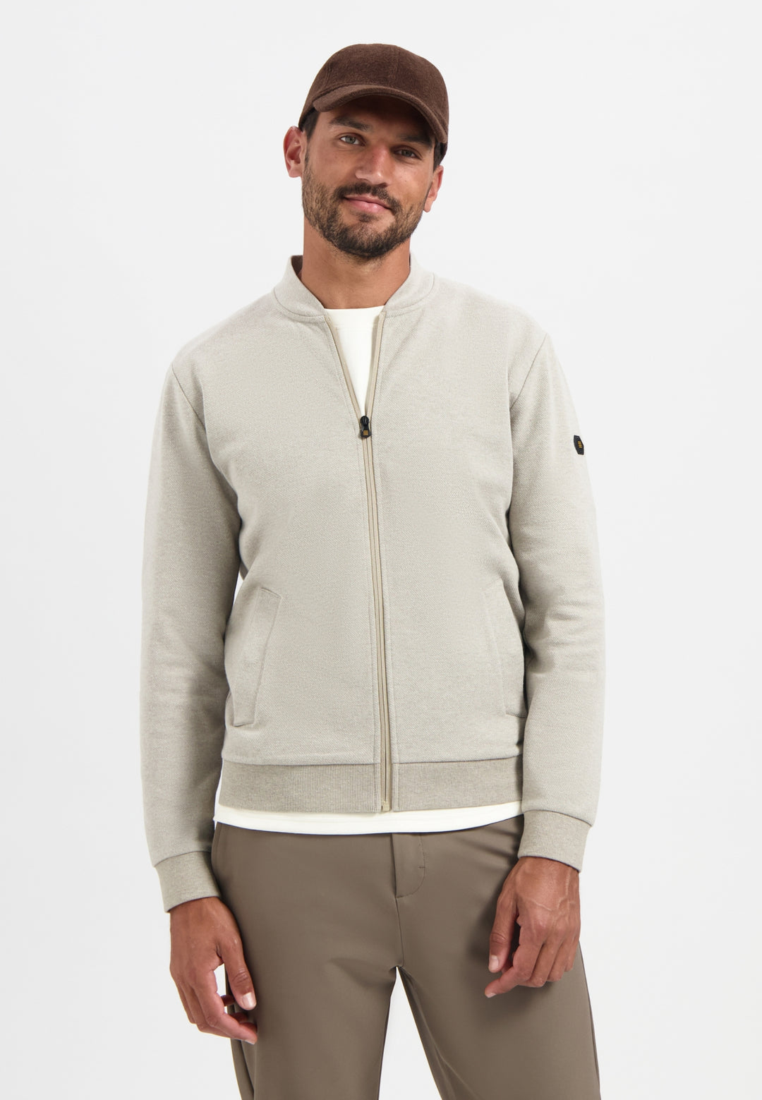 Sweater Full zip College Collar Twill Relief, Sand 015 Bild 1