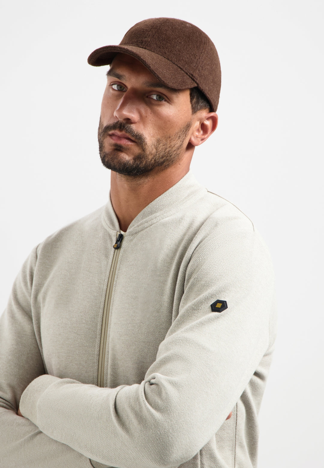 Sweater Full zip College Collar Twill Relief, Sand 015 Bild 4