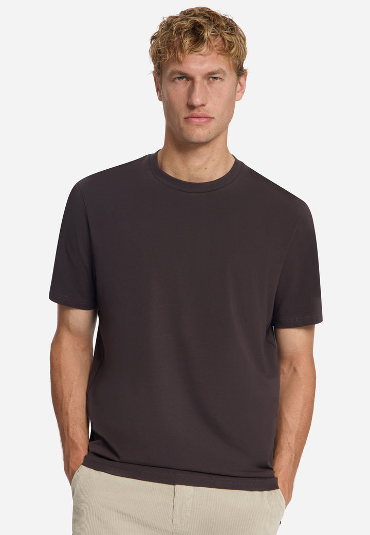 T-Shirt Crewneck Solid Basic Stretch, Dark Brown 042 Bild 4