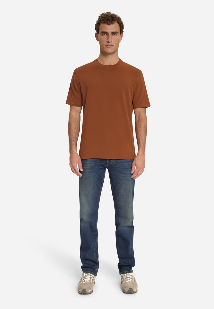 T-Shirt Crewneck Solid Basic Stretch, Caramel 048 Bild 3
