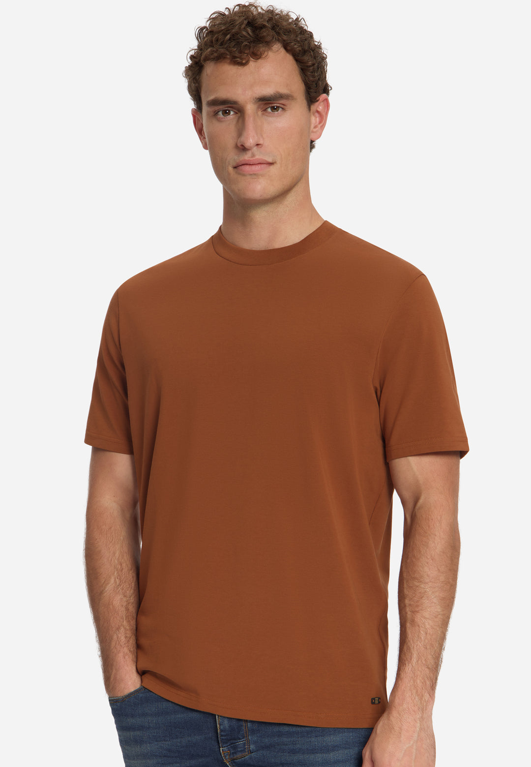 T-Shirt Crewneck Solid Basic Stretch, Caramel 048 Bild 4