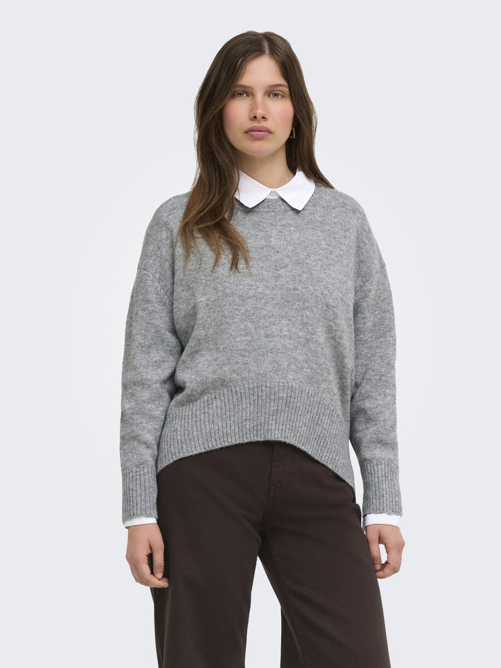 ONLALIVIA LS HIGH-LOW O-NECK NOOS K, Medium Grey Melange 179075 Bild 4