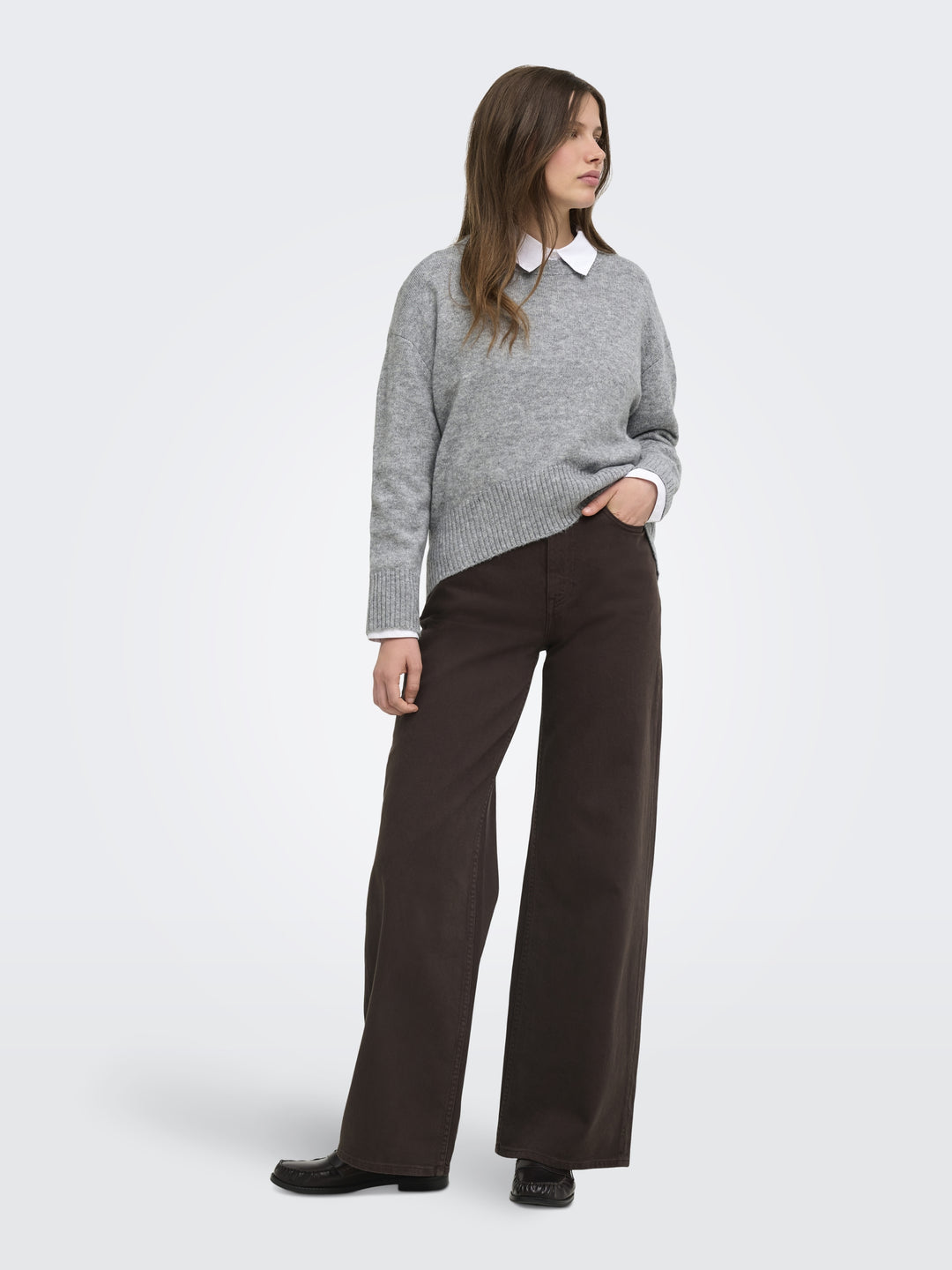 ONLALIVIA LS HIGH-LOW O-NECK NOOS K, Medium Grey Melange 179075 Bild 6