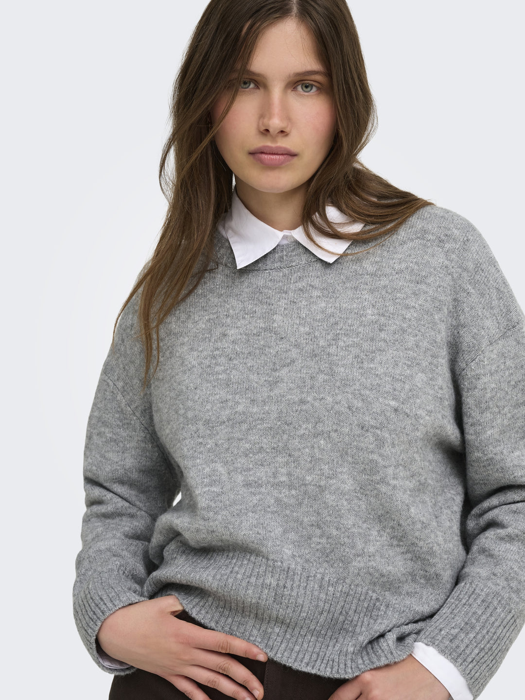 ONLALIVIA LS HIGH-LOW O-NECK NOOS K, Medium Grey Melange 179075 Bild 7