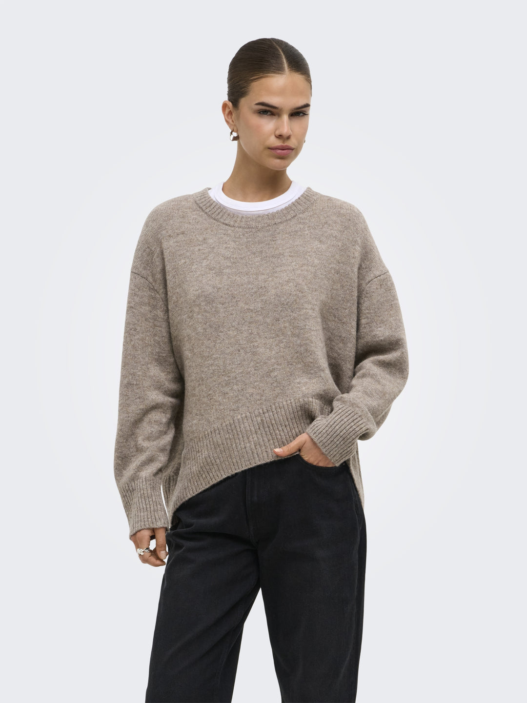 ONLALIVIA LS HIGH-LOW O-NECK NOOS K, Taupe Gray/Melange 198930001 Bild 4