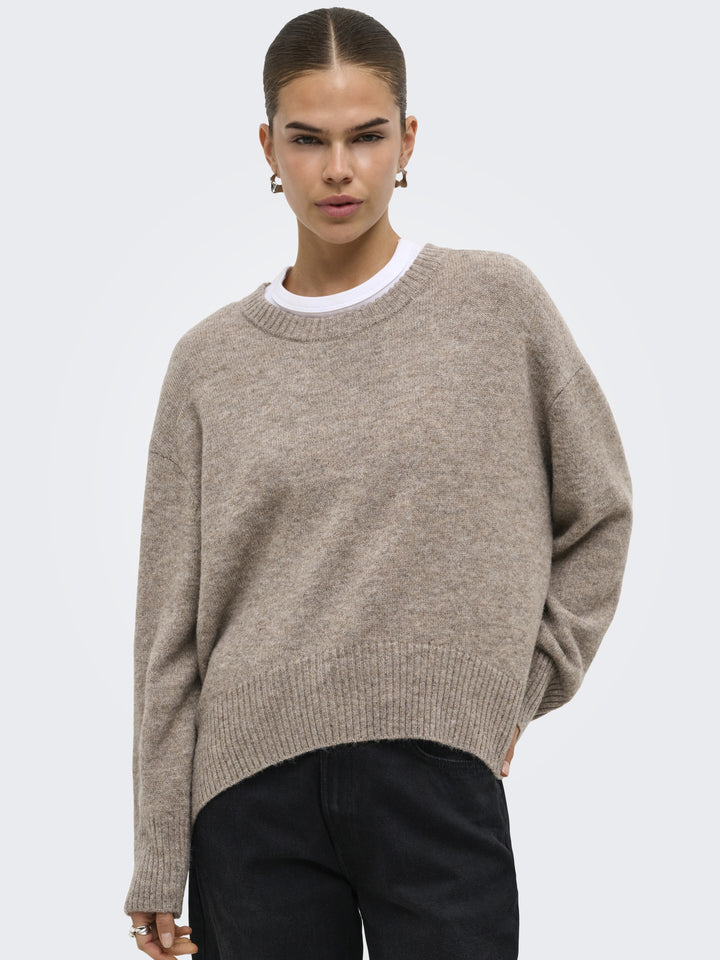 ONLALIVIA LS HIGH-LOW O-NECK NOOS K, Taupe Gray/Melange 198930001 Bild 6