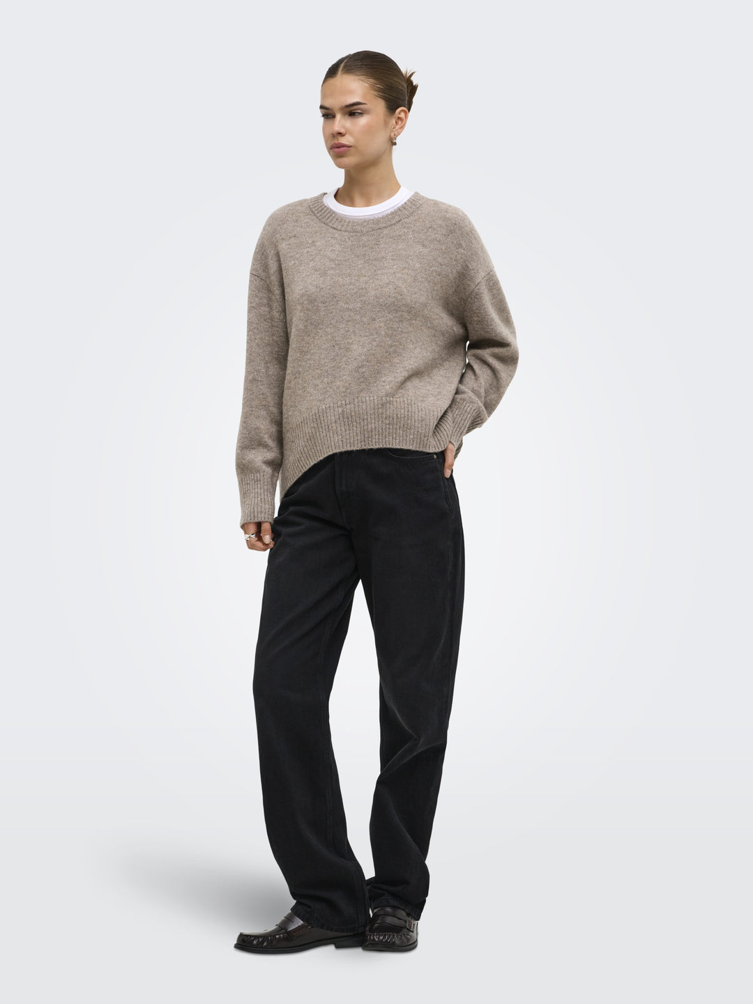 ONLALIVIA LS HIGH-LOW O-NECK NOOS K, Taupe Gray/Melange 198930001 Bild 7