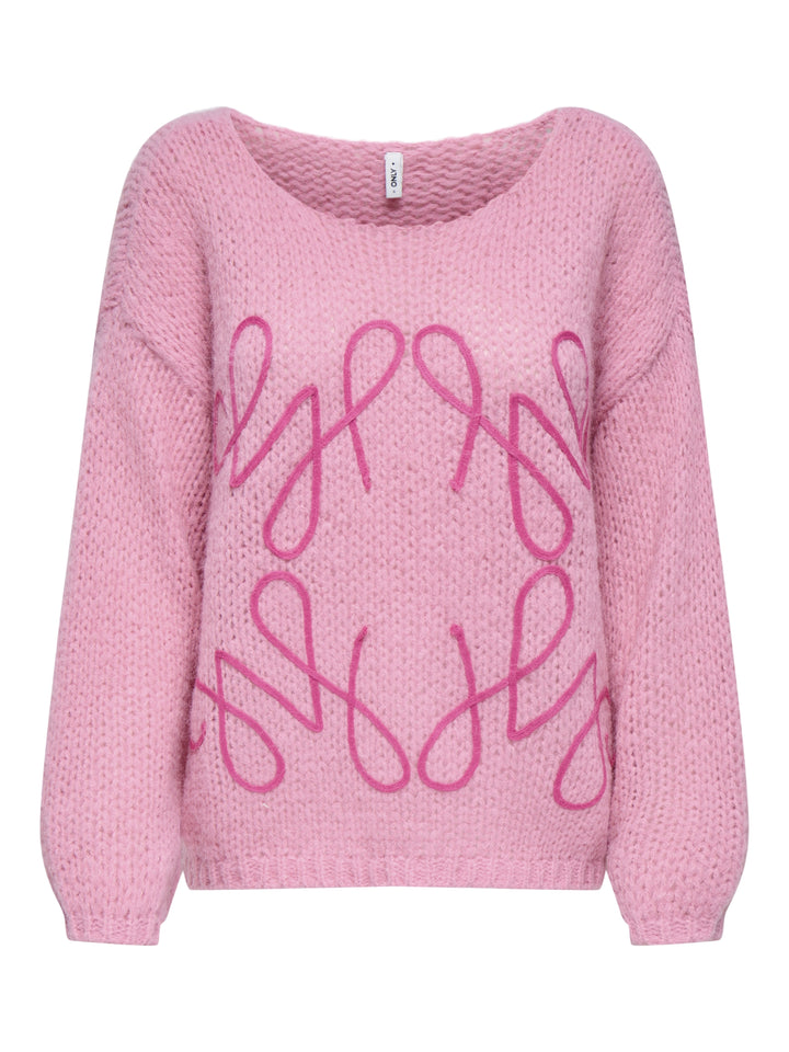 ONLALYSSA LIFE LS EMB O-NECK KNT, Sea Pink/Knockout Pink Text 225876005 Bild 1