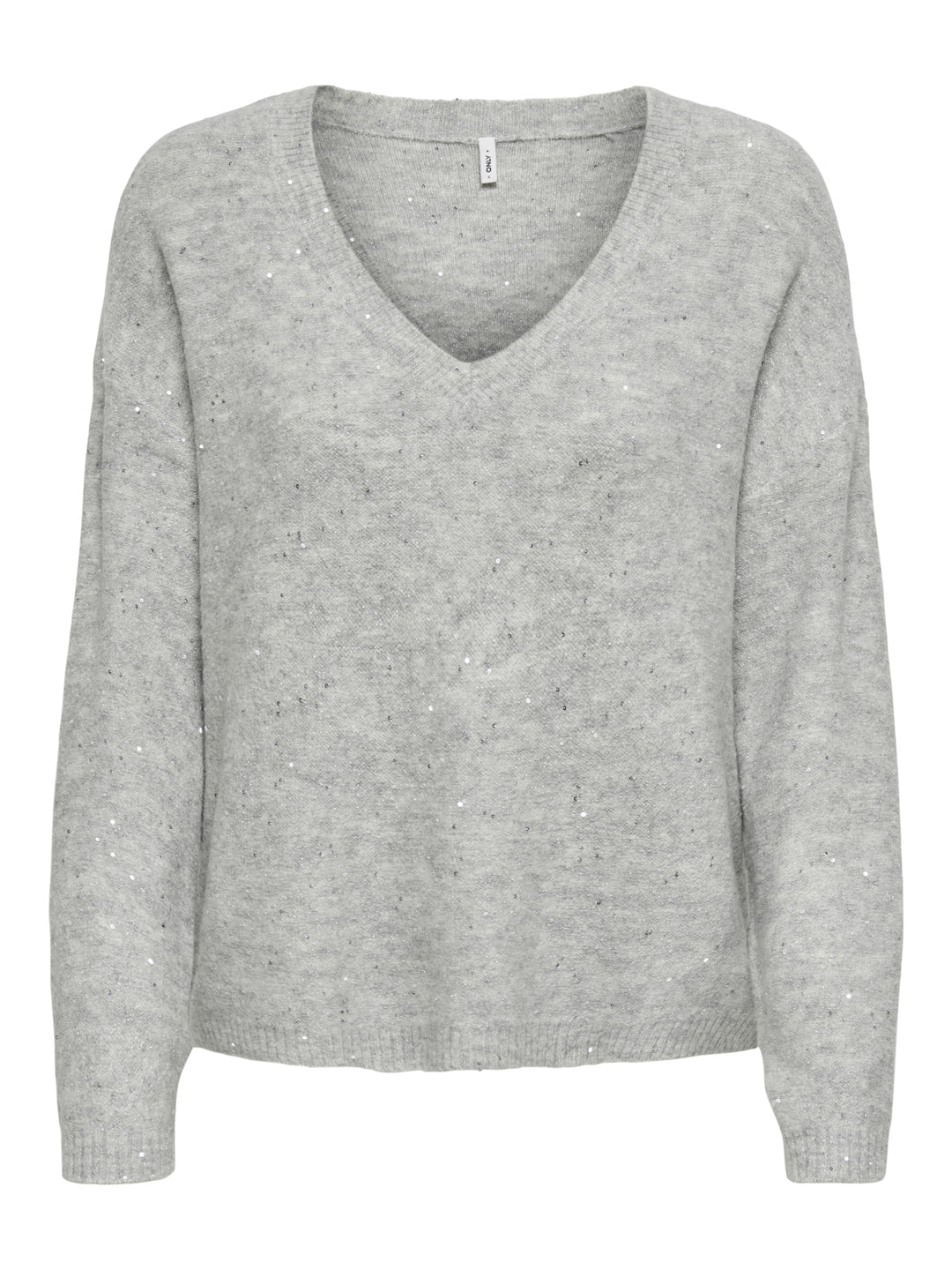 ONLARIZONA LS SEQUINS V-NECK PUL KN, Light Grey Melange/Silver Sequins 179073001 Bild 1