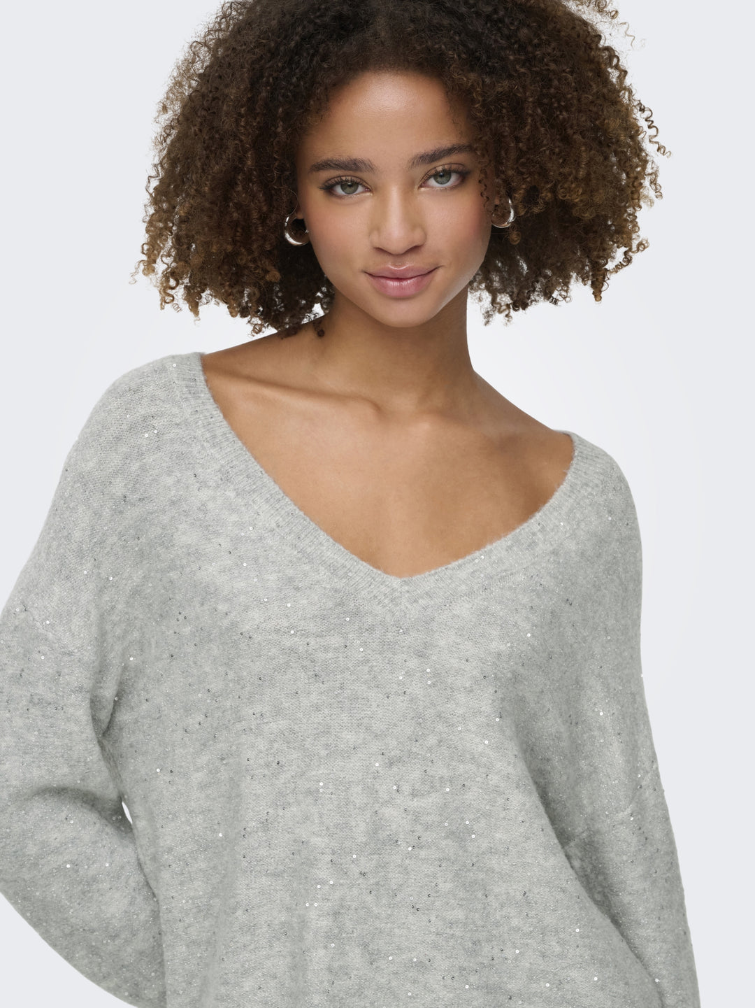 ONLARIZONA LS SEQUINS V-NECK PUL KN, Light Grey Melange/Silver Sequins 179073001 Bild 7
