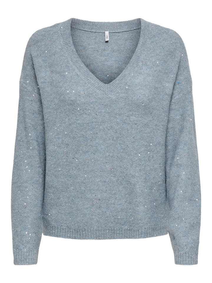 ONLARIZONA LS SEQUINS V-NECK PUL KN, Arona/Melange/Silver Sequins 180003002 Bild 1