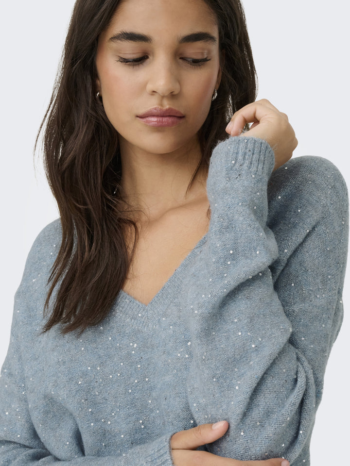 ONLARIZONA LS SEQUINS V-NECK PUL KN, Arona/Melange/Silver Sequins 180003002 Bild 6