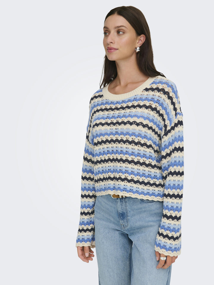ONLASA LS O-NECK KNT NCA, Birch/Ultramarine/Soft Chambray/Nav 180083004 Bild 4