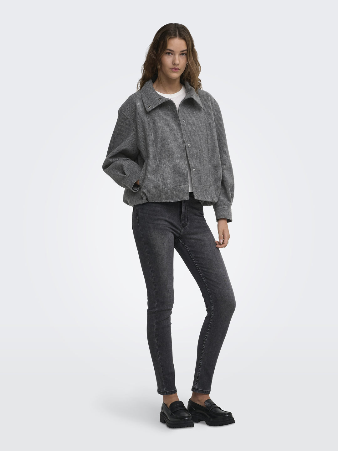 ONLASTA HIGH COLLAR BOMBER JACKET O, Dark Grey Melange 179074 Bild 6