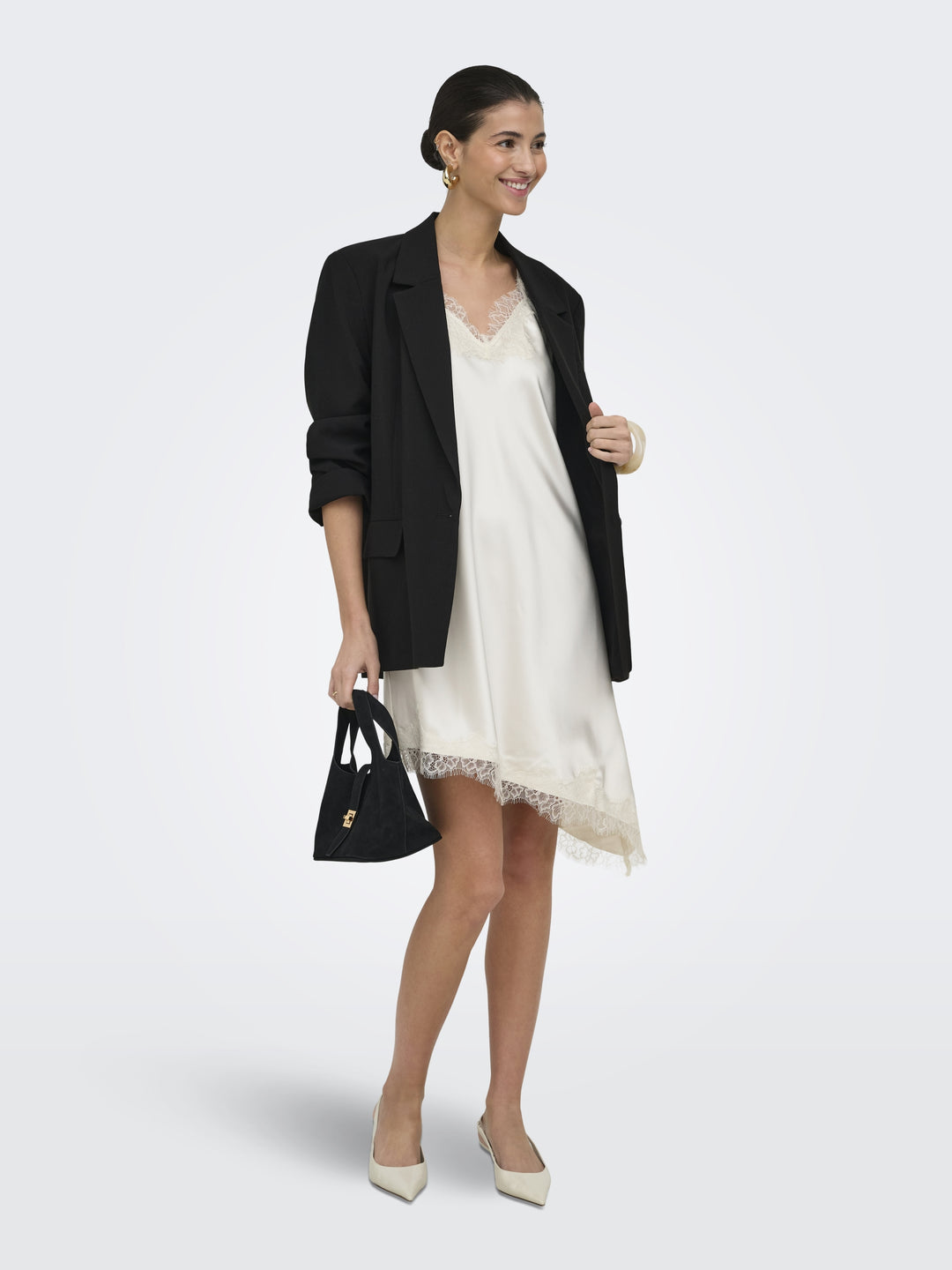 ONLBELLA STRAP SATIN LACE DRESS WVN, Cloud Dancer 177922 Bild 7