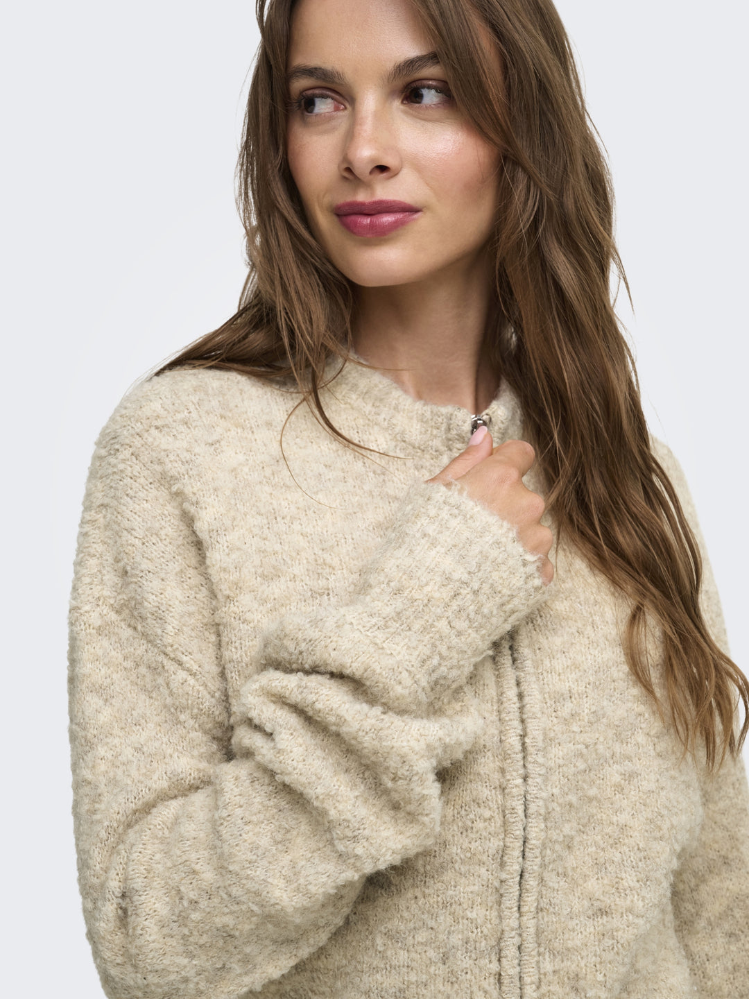 ONLBOUBLE LS O-NECK ZIP CARDIGAN KN, Peyote/Mel/Silver Zip 209493003 Bild 3