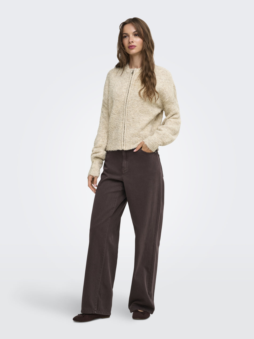ONLBOUBLE LS O-NECK ZIP CARDIGAN KN, Peyote/Mel/Silver Zip 209493003 Bild 5