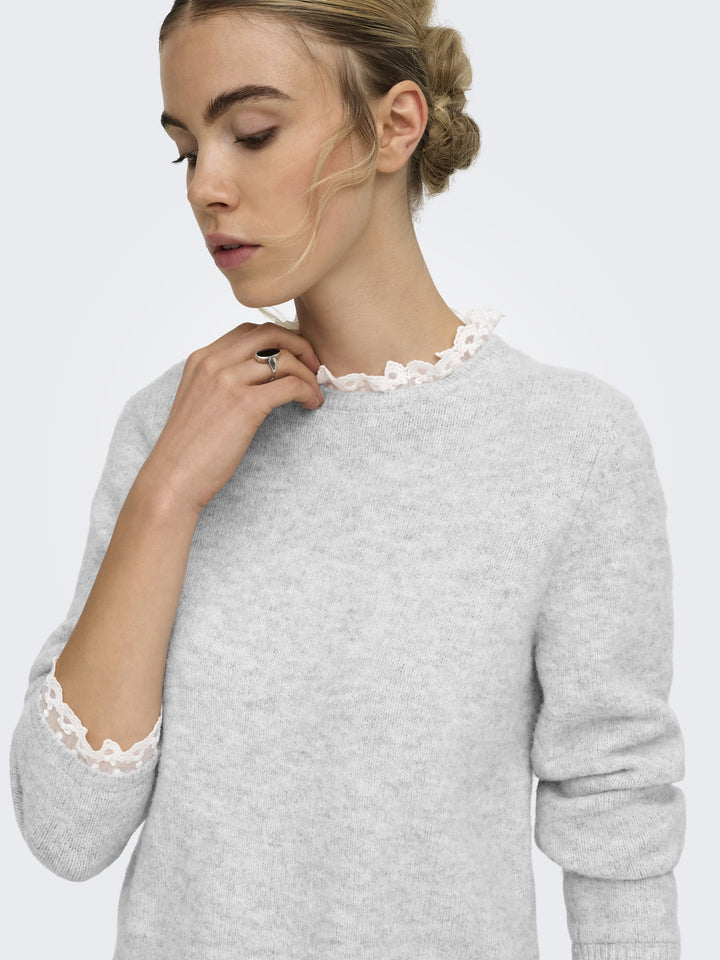 ONLCHER LS DETAIL O-NECK KNT, Light Grey Melange/Cloud Dancer Lac 179073002 Bild 3