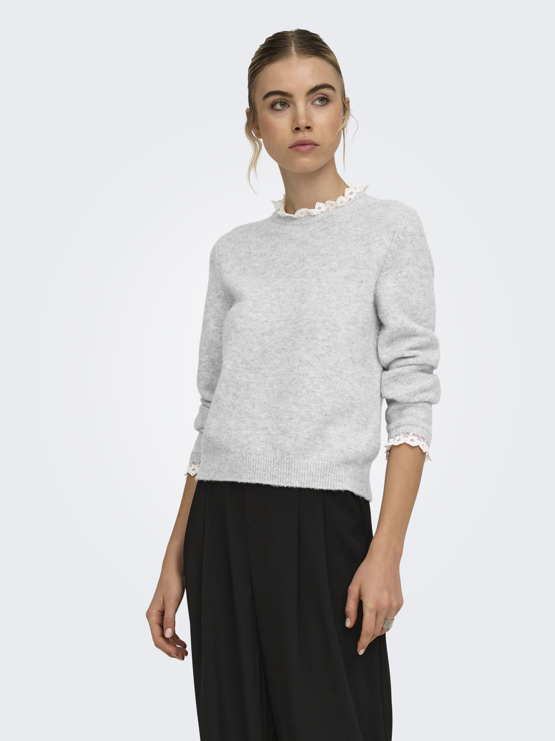 ONLCHER LS DETAIL O-NECK KNT, Light Grey Melange/Cloud Dancer Lac 179073002 Bild 4