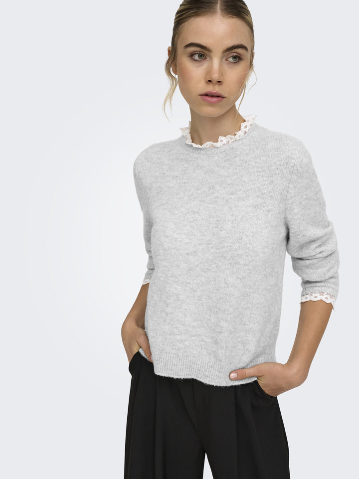 ONLCHER LS DETAIL O-NECK KNT, Light Grey Melange/Cloud Dancer Lac 179073002 Bild 7