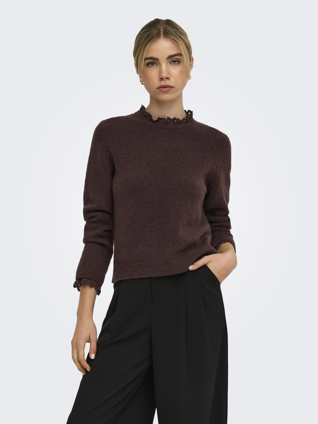 ONLCHER LS DETAIL O-NECK KNT, Deep Mahogany/Mel/Dtm Lace 212012001 Bild 4
