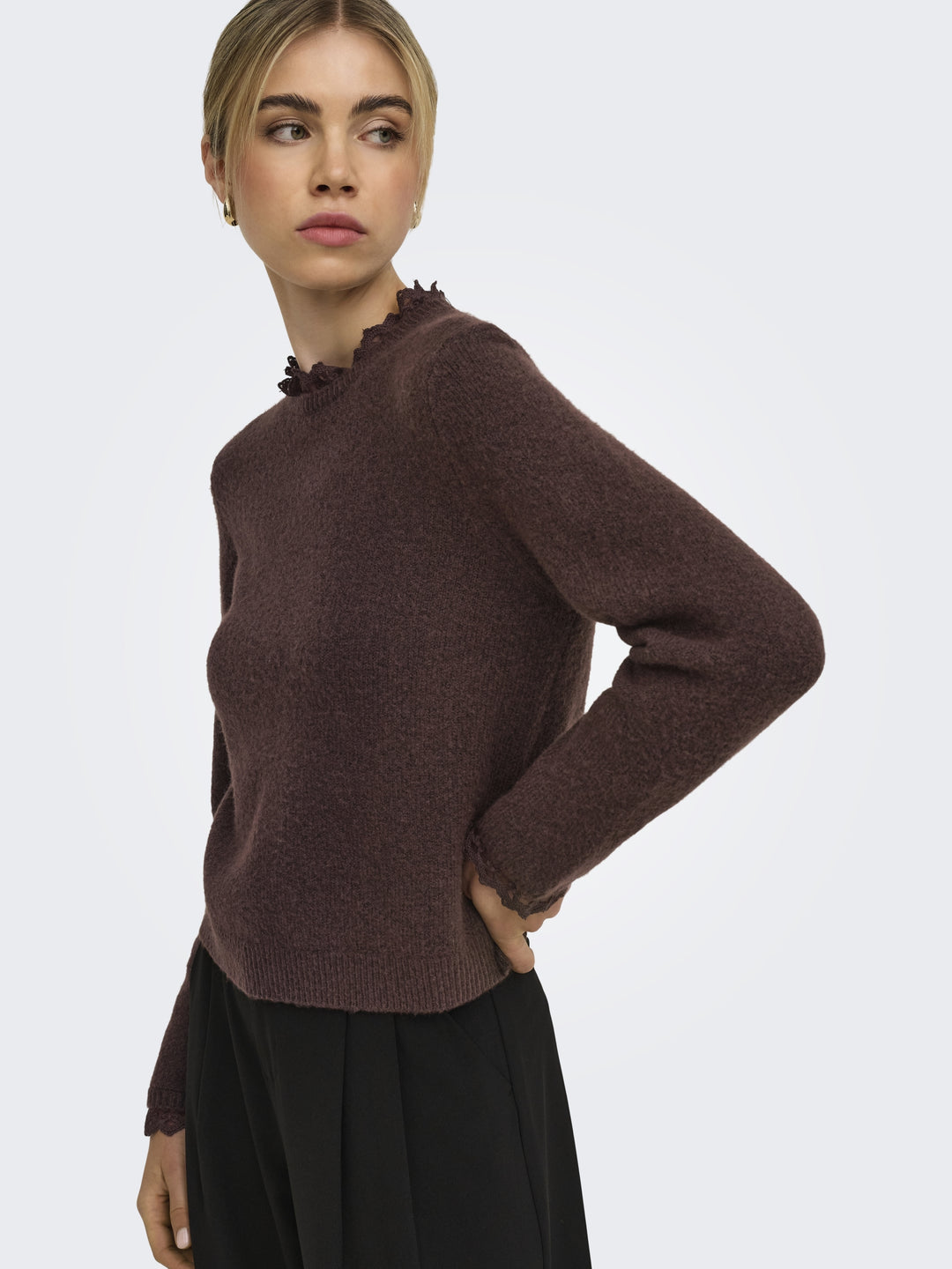 ONLCHER LS DETAIL O-NECK KNT, Deep Mahogany/Mel/Dtm Lace 212012001 Bild 6