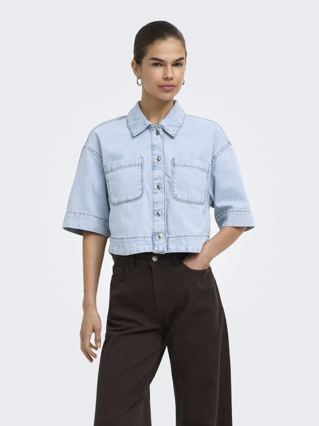 ONLCLEO LIFE SS CROP DNM SHIRT PIM, Light Blue Denim 177934 Bild 3